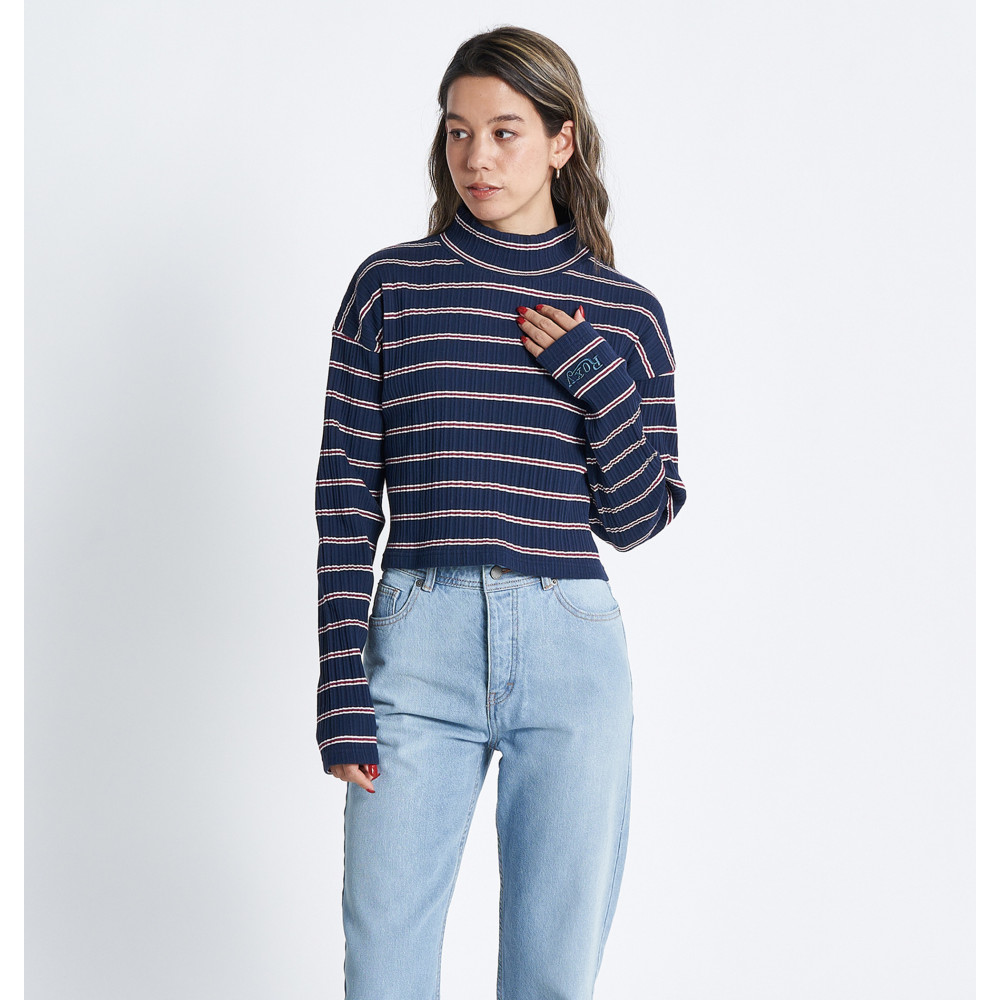【OUTLET】ROXY STRIPE リブ ハイネックトップ