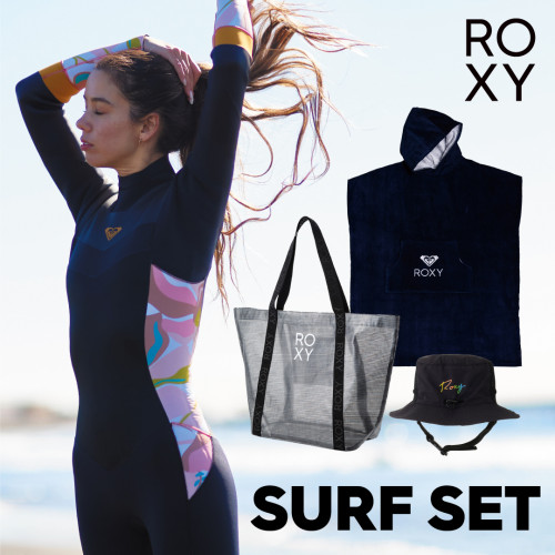 ROXY SURF SET / ウエットスーツ、サーフハット、お着換えタオル、ビニールトート