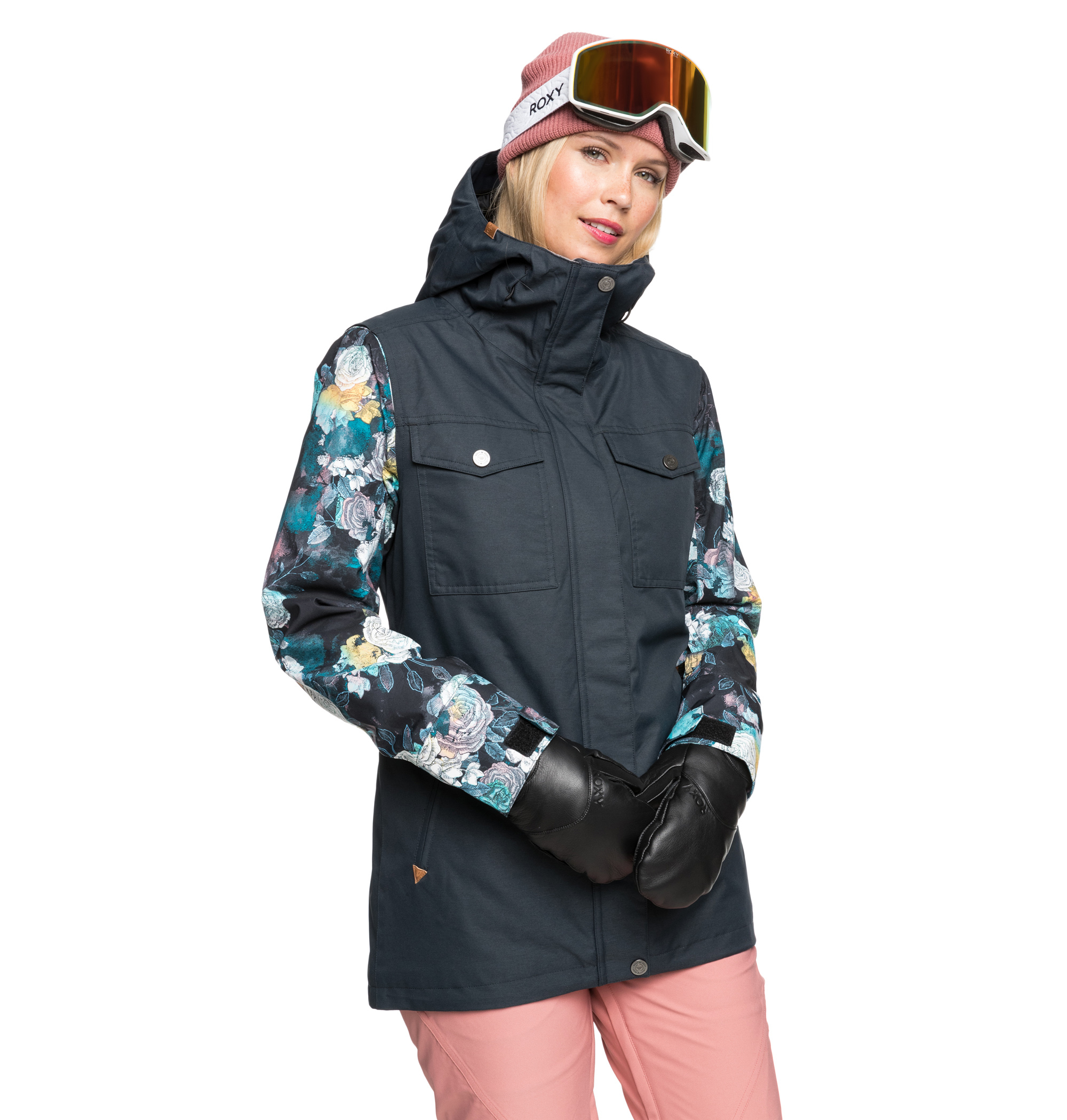 30%OFF！＜Roxy＞【送料無料】CEDER JK カジュアルな表情の身頃にプリント柄のロングスリーブをプラスした切り替えが魅力のスキージャケット