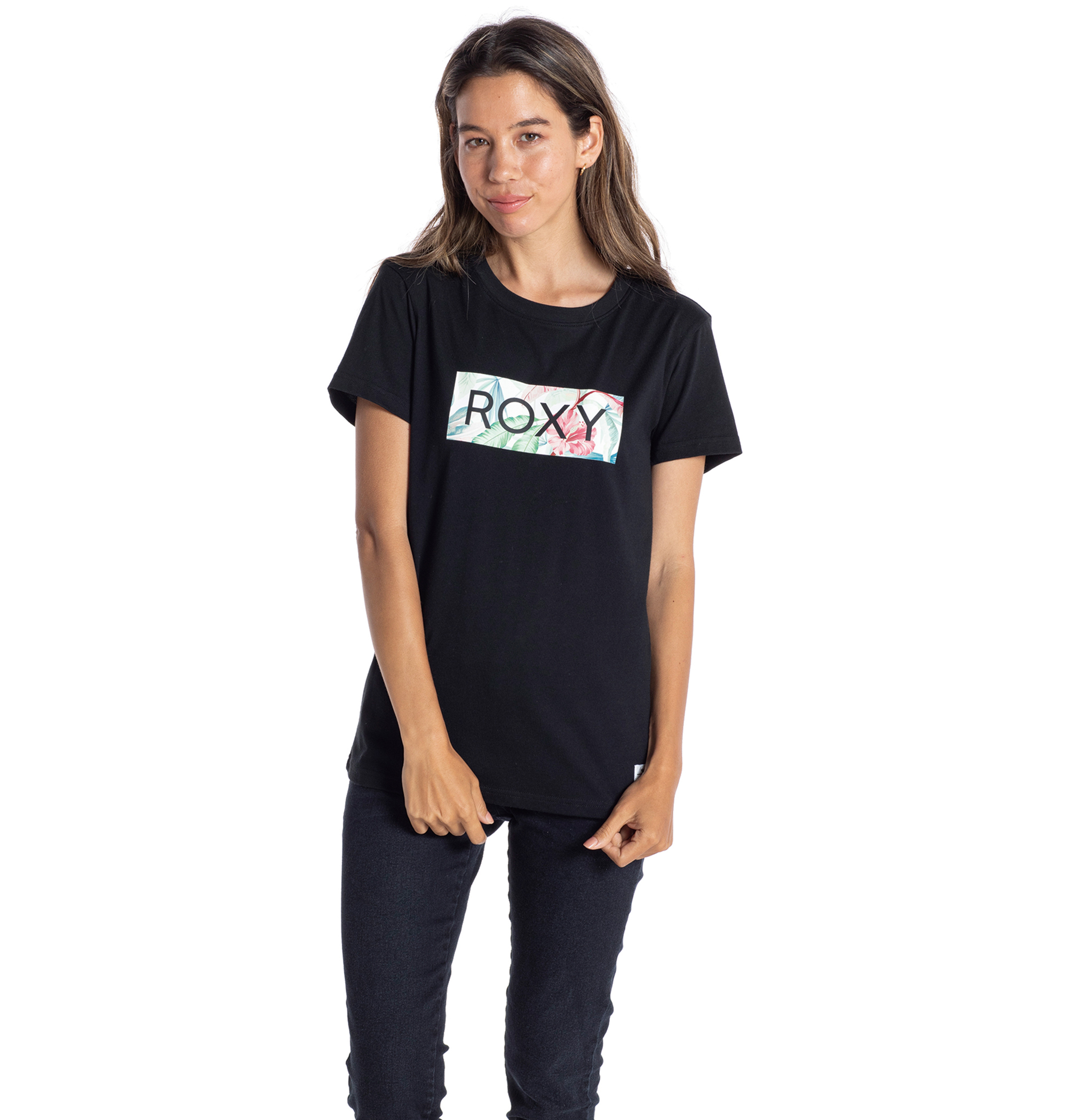 30%OFF！HEALING BOTANIC ROXY 定番のBOXロゴデザインにボタニカル柄をプラスし、華やかなアクセントを添えてくれるTシャツ