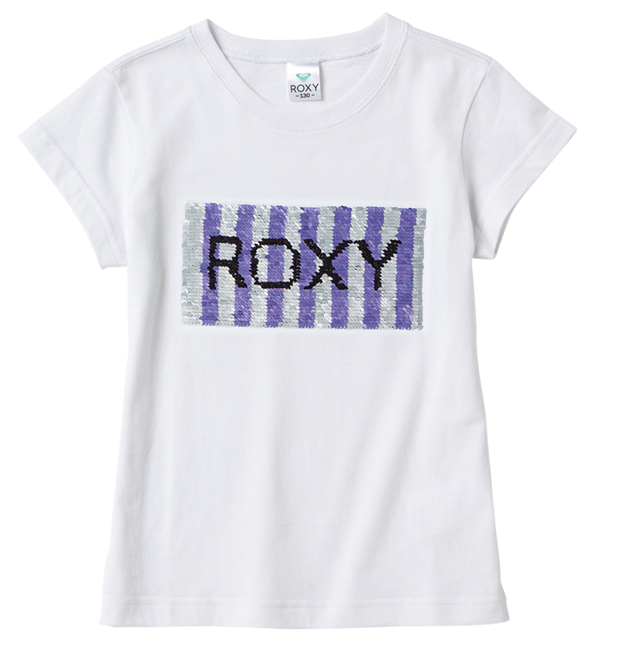 30%OFF！＜Roxy＞MINI STRIPE ROXY キャッチーなスパンコールのブランドロゴが個性的なTシャツ